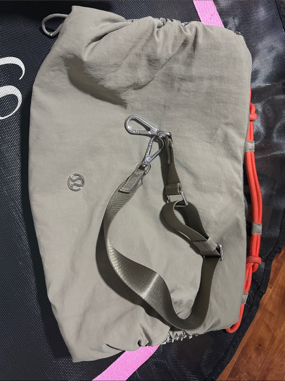 lululemon athletica Olive Green Convertible Sling Hobo with Coral Accent